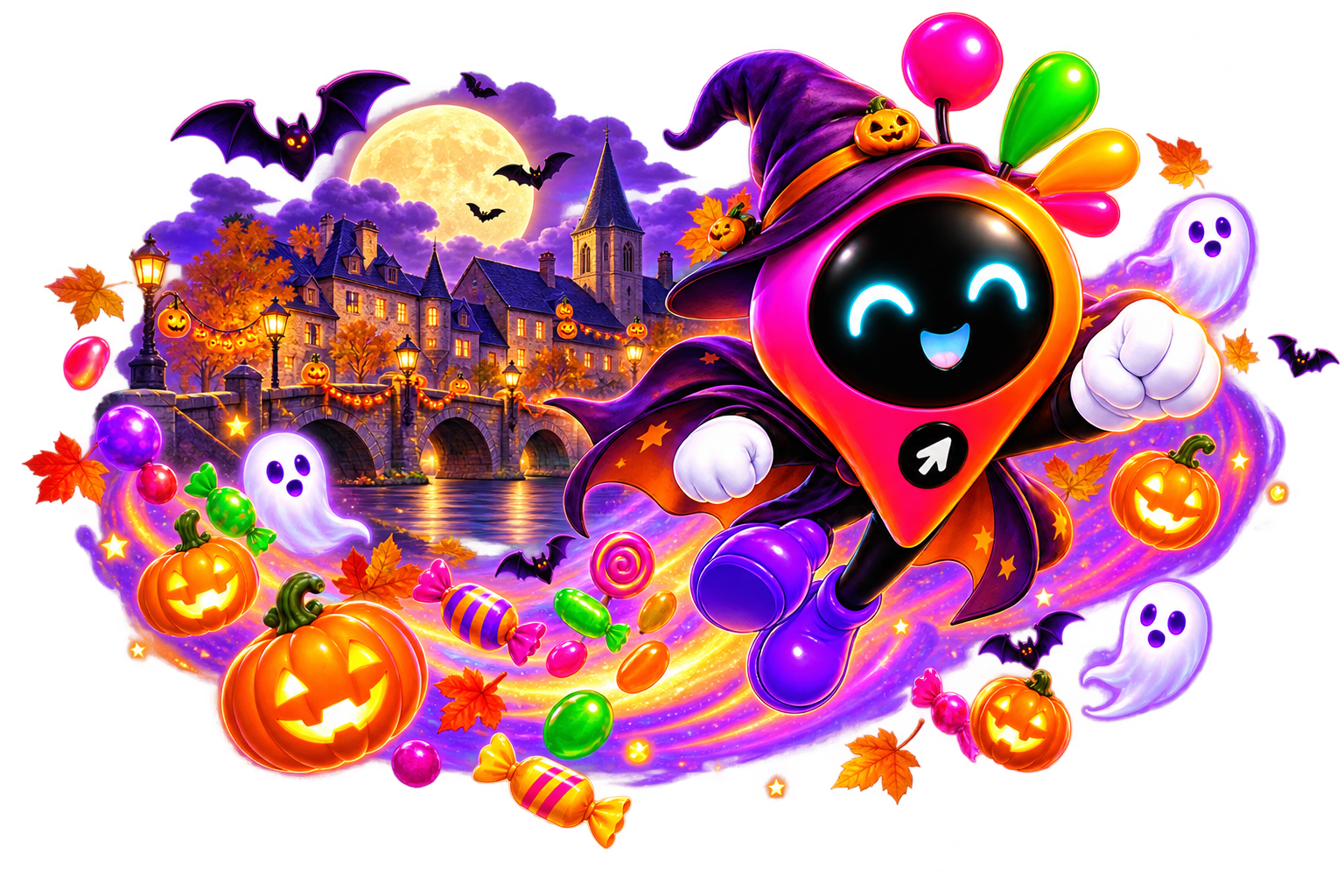 K en sorcier Halloween avec des bonbons et des citrouilles